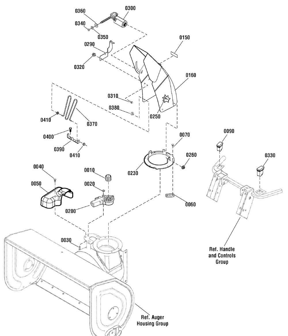 Discharge Chute Group Diagram and Parts List for 1695864-18-2852-31 2010 Briggs and Stratton Snow Blower